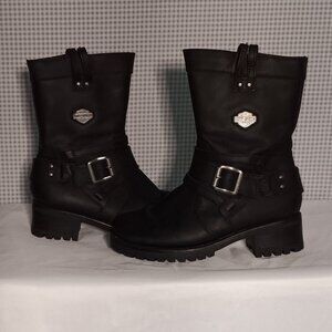 Harley-Davidson Women's Vonda 7.5-Inch Black Leather Motorcycle Boots Size 6M